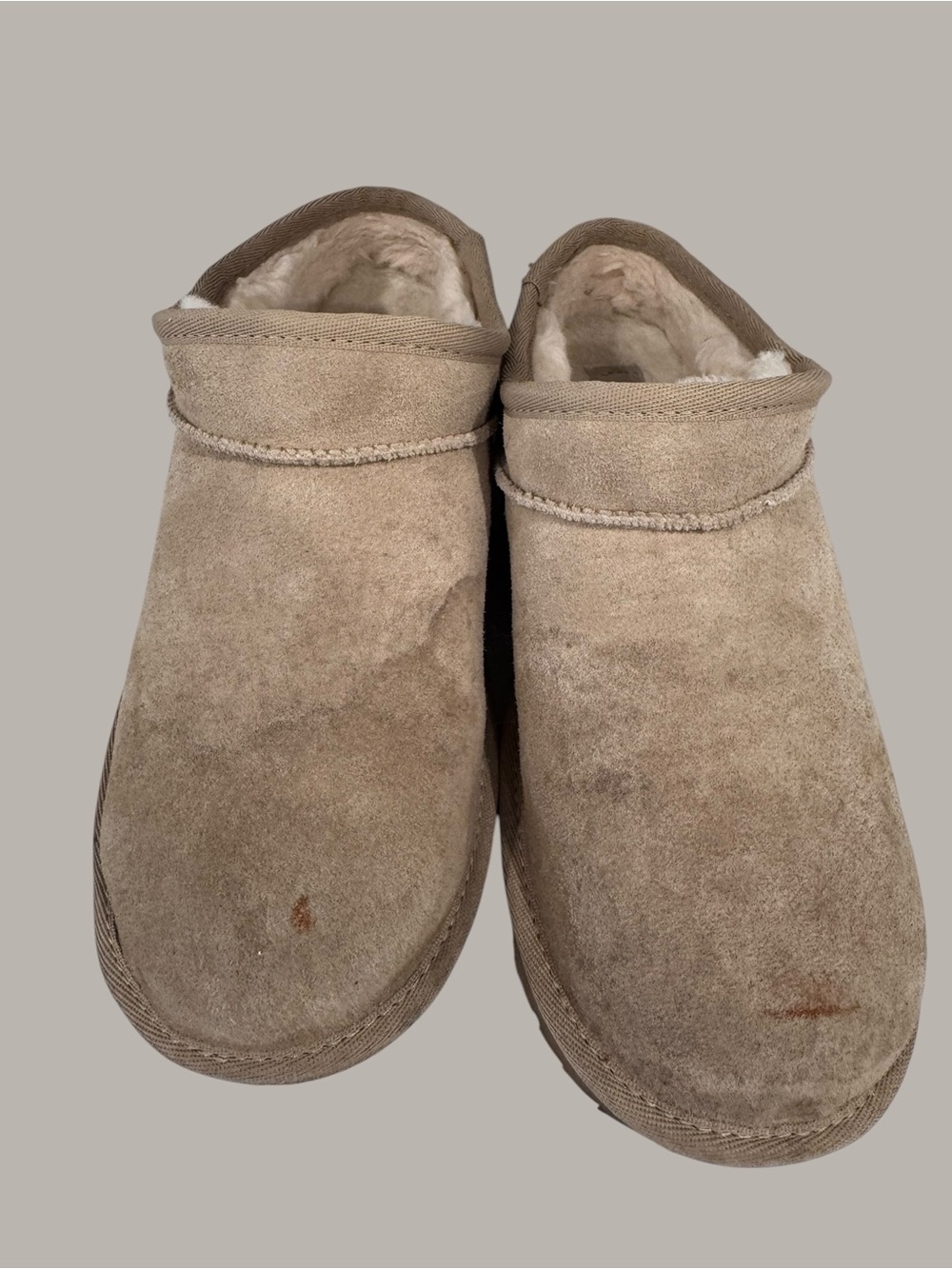 UGG Suede Shearling-Lined Slip-On Slippers - Taupe